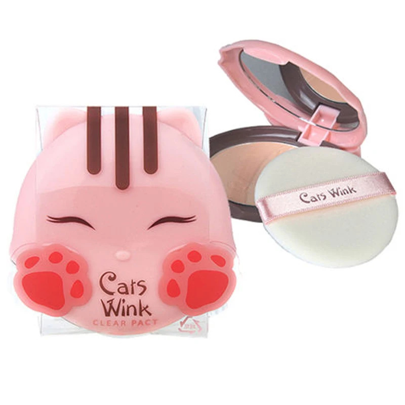 TONYMOLY Cats Wink Clear Pact 11g Natural Face Powder Mineral Foundations Oil-control Brighten Concealer Whitening Makeup |