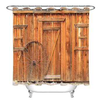 

LB Rustic Vintage Wood Door Shower Curtain Nature Farmhouse Bathroom Eco-Friendly Waterproof Polyester Fabric For Bathtub Decor