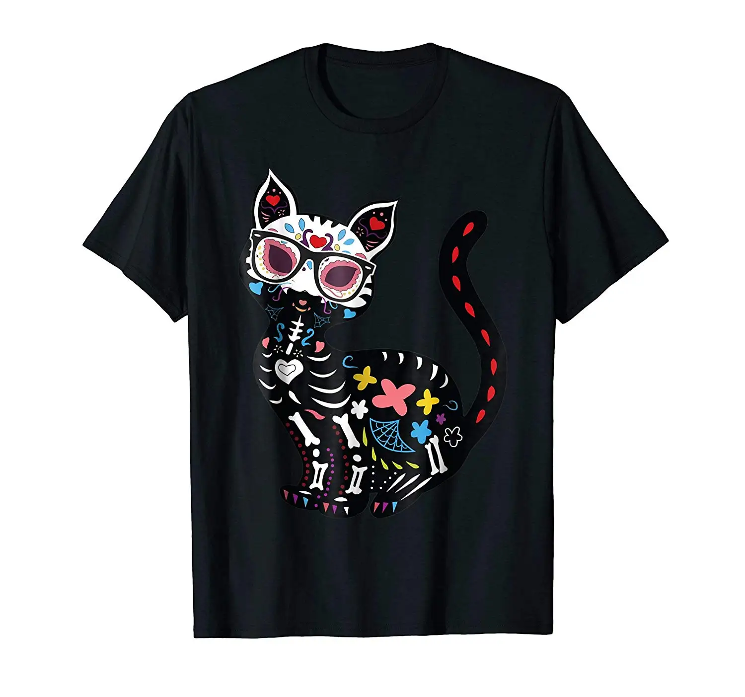 

2019 Funny Cute Sugar Skull Mexican Cat T-Shirt Unisex Tee