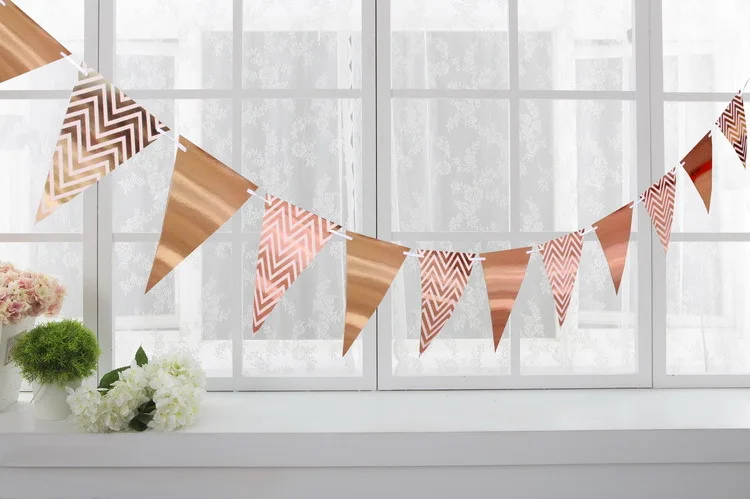 12pcs/set Pennant Banner Happy Birthday Party Decorations Kids Baby Shower Garland Adult Rose Gold Silver Flags Nursery Supplies - Цвет: 5