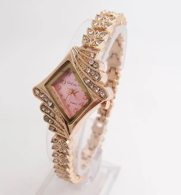 Новая Мода Стразы браслет из розового золота часы для женщин дамы кристалл платье кварцевые наручные часы Relojes Mujer G-022 - Цвет: pink