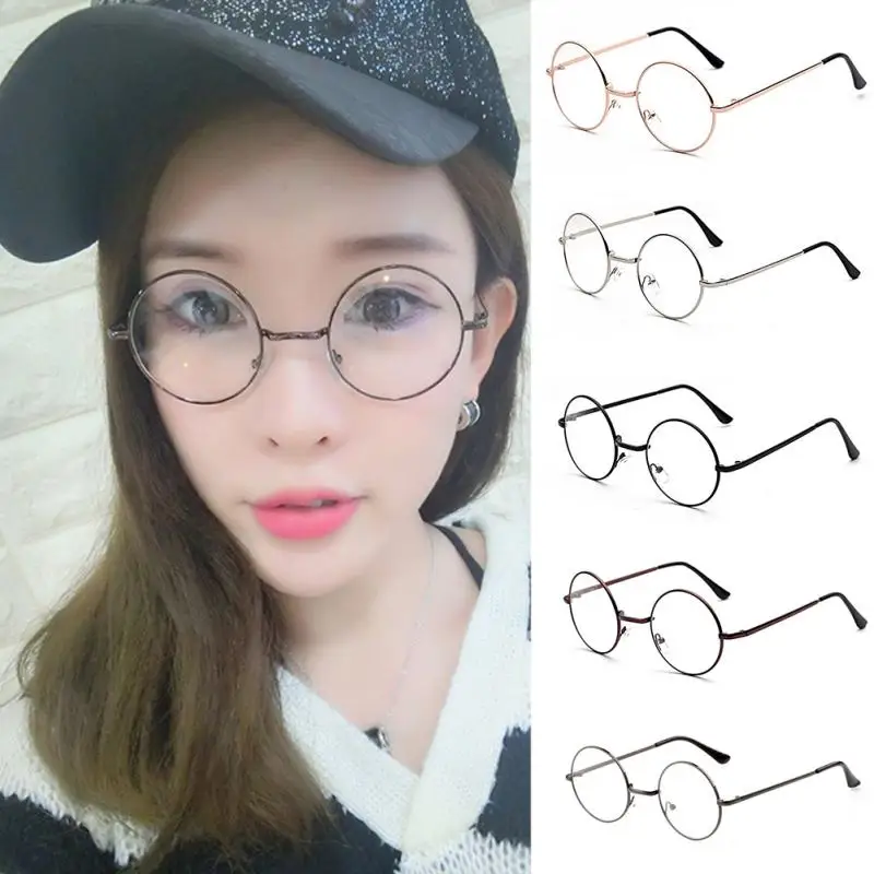 UV400 простые очки Harajuku для женщин и мужчин, винтажные круглые металлические прозрачные линзы, оправа для очков с защитой от излучения, оптическая оправа для очков