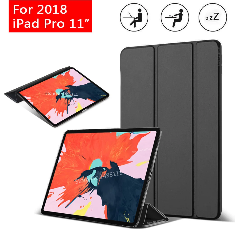 Case for iPad Pro 11" 2018 PU Leather Transparent PC Back Ultra Slim