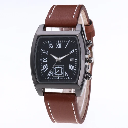 Montre Homme, мужские часы с прямоугольным циферблатом, модные, кожаные, военные, с датой, кварцевые, наручные часы, бизнес часы, Reloj Hombre - Цвет: Brown Black