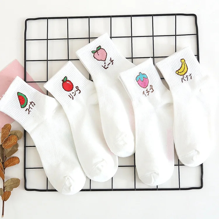 

Fruits Women Socks Cotton Cute Fruit Print Women's Socks Meias Retro Embroidery Long Colorful Funny Socks Women Girls Cotton New