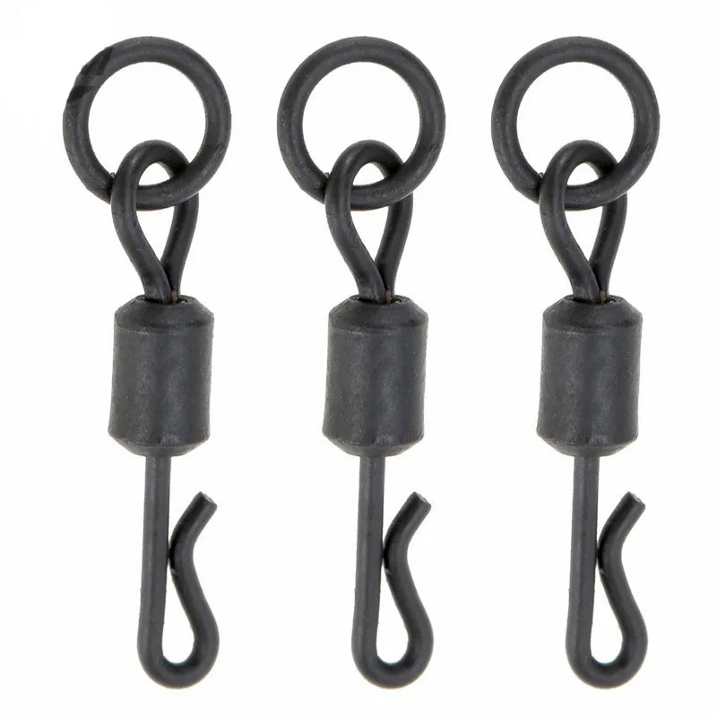 

20pcs Matte Black Rolling Quick Change Swivels With Solid Ring Carp Rigs Long Body Q-shaped Swing Snap Carp Fishing Accessories