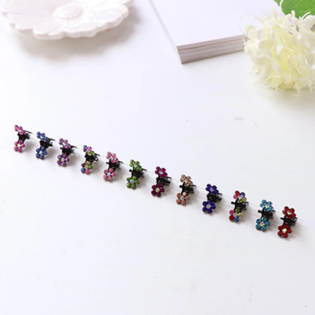 New 12PCS Girls Small Crystal Flowers Metal Hair Claws Children Mini Rhinestone Hair Clamp Kids Hair Baby Clips