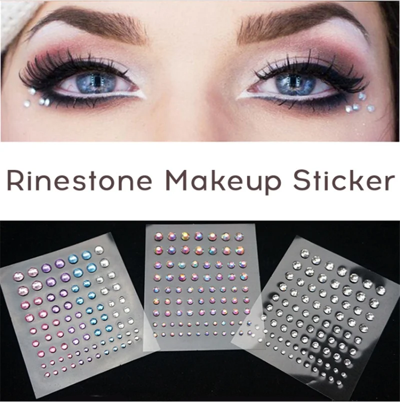 8 Sheets Self-Adhesive Rhinestone DIY Face Jewels Stick on Eye