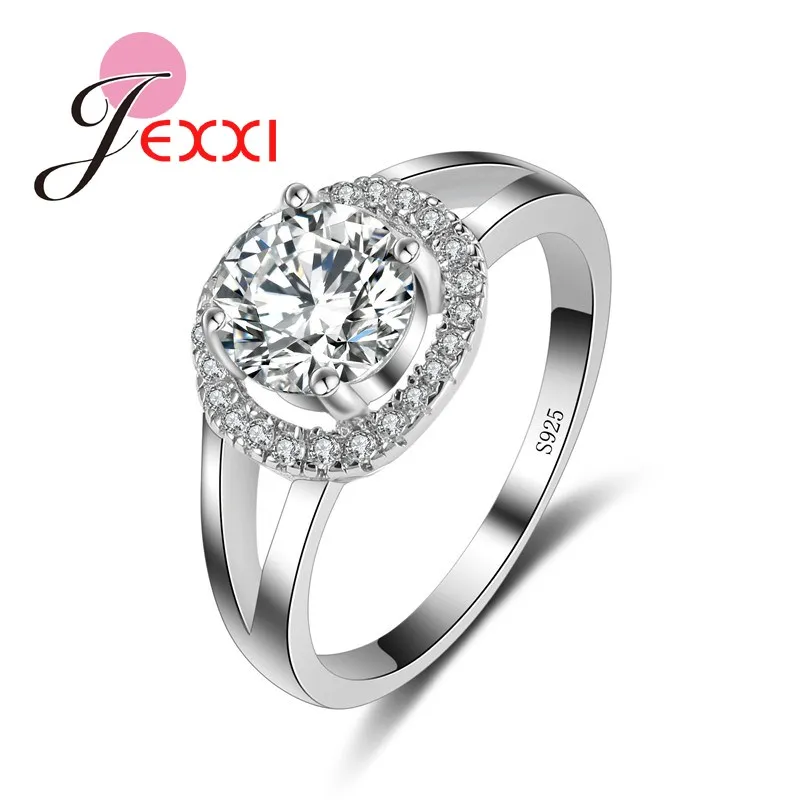 

Round Prencess Four-Claw Cubic Zircon Crystal Wedding Rings For Women 925 Sterling Silver Engagement New Popular Ring