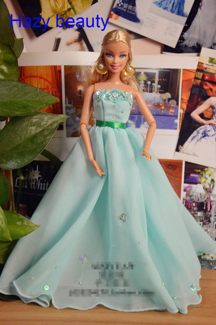 Hazy beauty Autonomous design handmade green dress Doll Accessories Evening Wedding Dress Clothes For Barbie Doll