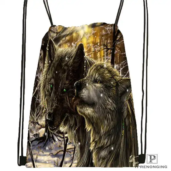 Drawstring Backpack Custom wolf moon by kyghost походная сумка на шнурке милый рюкзак для детей(черная спинка) 31x40 см#180611-03-107 - Цвет: Drawstring Backpack