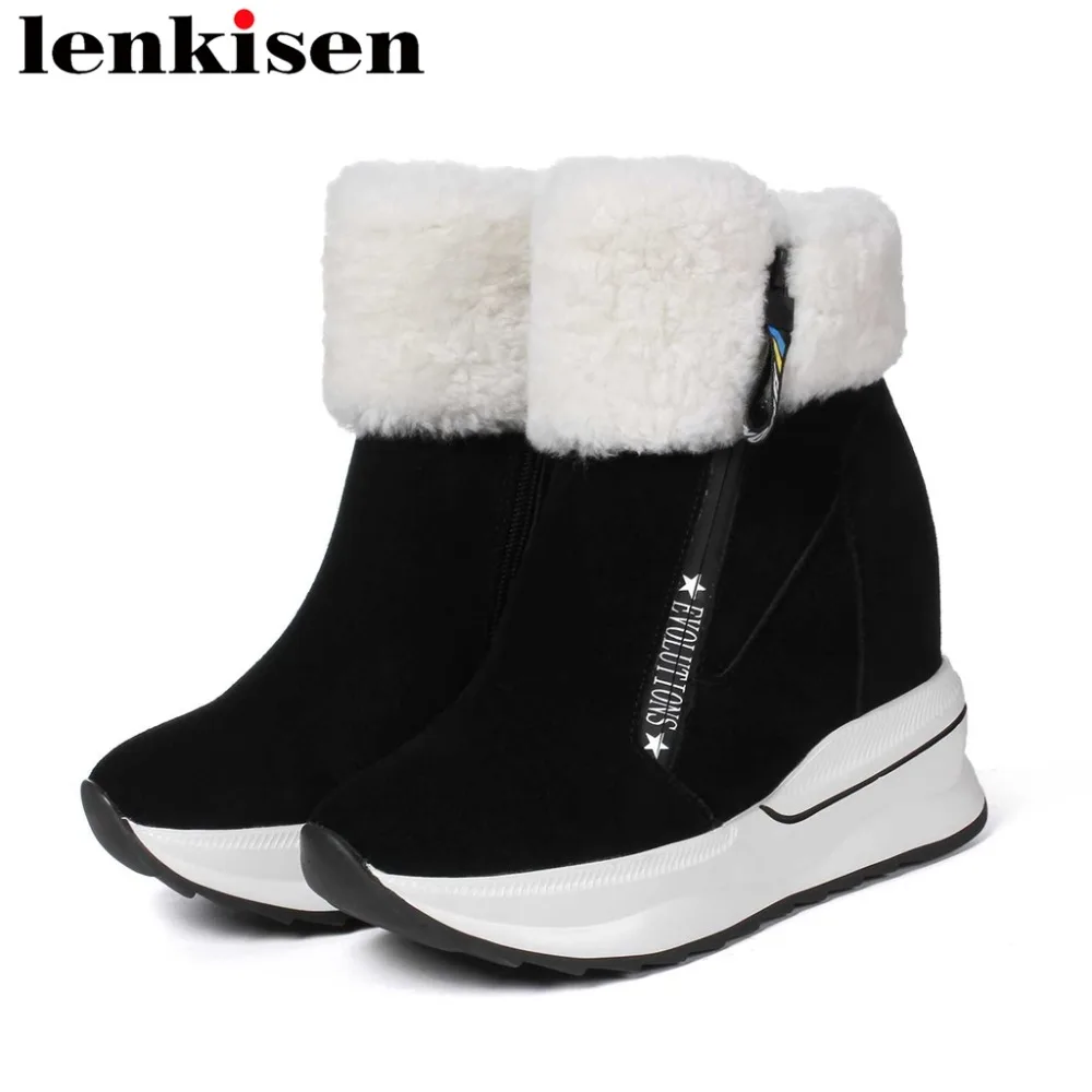 

Lenkisen 2018 new arrival novelty design natural leather super high bottom platform mixed colors zipper winter ankle boots L28