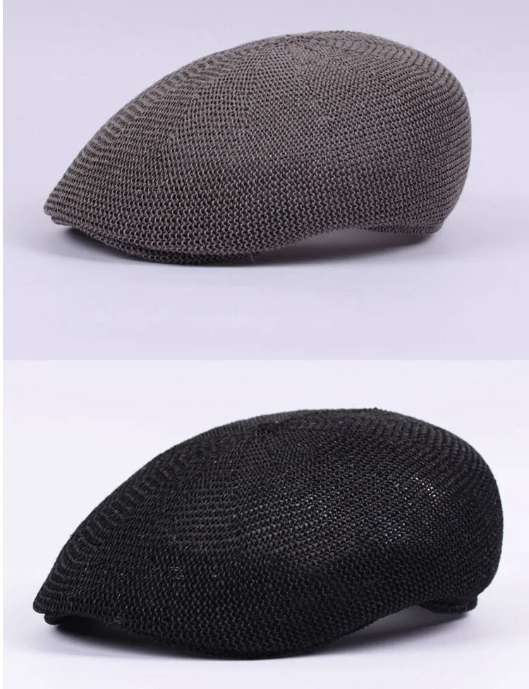 Middle-Aged Summer Straw Mesh Breathable Beret Outdoor Sunshade Leisure Hat Straw Simple Sunscreen Hat (11)