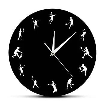 

Badminton Time 12 Badminton Players Sillouette Wall Clock Birdie Deorative Clock Watch Sports Room Decor Funny Badminton Gifts