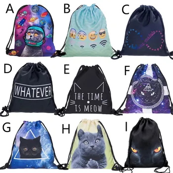 

Backpack Drawstring 3D Cat Printing Bags Drawstring Bag Travel Bag Women daily Casual Bag Drawstring Backpack Pull Rope Mochila