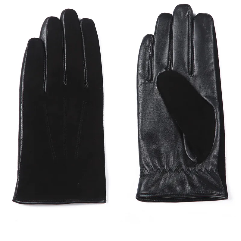 US $21.66 Gours New Winter Long Leather Gloves Men Suede Black Warm Touch Screen Gloves Brand Goatskin Mittens Luvas Gsm023