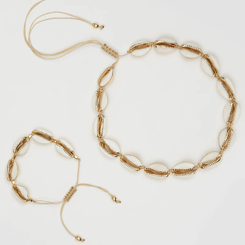 

18k Gold Plated Natural puka cowrie shells Necklace handmade Cord Closure women chokers necklaces erkek kolye collares de moda