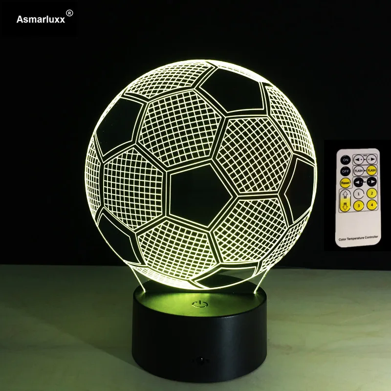  3D Illusion Football Remote Or Touch Control LED Desk Table Night Light 7 Color Touch Lamp kids Fam - 32845768322