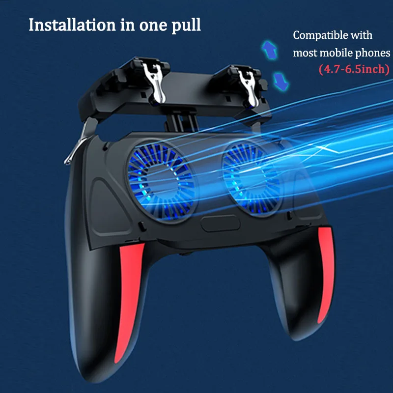 PUBG mobile controller with double fan cooling for iphone ios android phone game pad free fire with 2500mah / 5000mah power bank