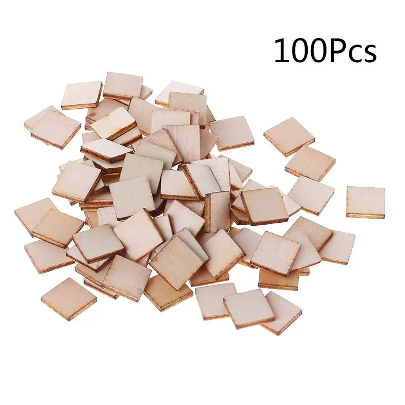 

100pcs Laser Cut Wood Square Embellishment Wooden Shape Craft Wedding Decor