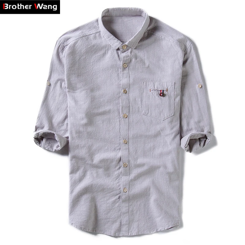 Brother Wang бренд 2019 лето новая мужская рубашка с короткими рукавами Мода китайский стиль Повседневная льняная тонкая рубашка одежда 1530