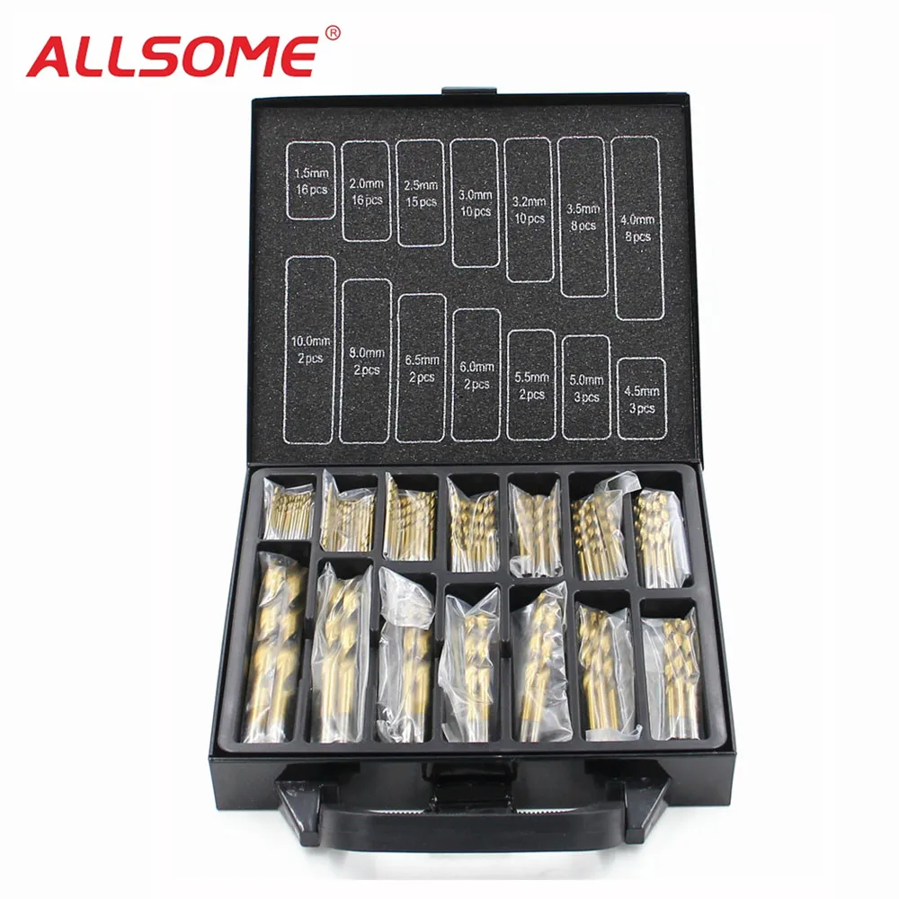 99pcs Titanium HSS Drill Bits Coated 1.5mm 10mm Stainless Steel HSS