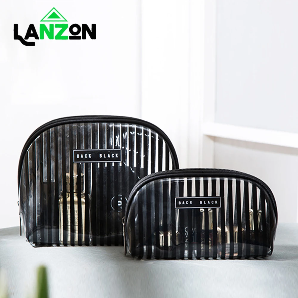 

Lanzon 1 pc Transparent Striped Cosmetic Bag Clear Women Makeup Bag Travel Organizer Toiletry Kit kosmetyczka Dropshipping