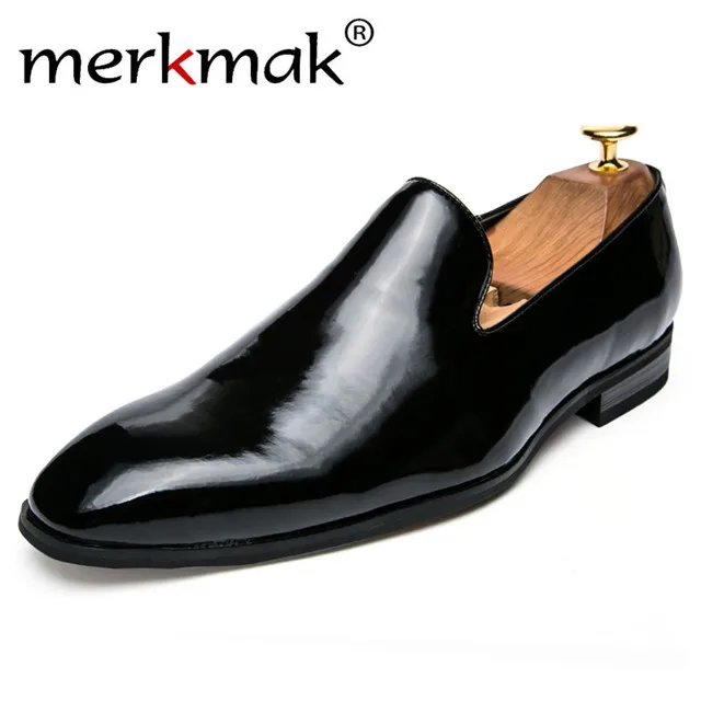 Merkmak/Мужские модельные лоферы в стиле ретро; элегантная деловая брендовая мужская обувь в итальянском стиле; оксфорды; цвет золотой, черный; удобная мужская обувь - Цвет: Black Dress Loafers