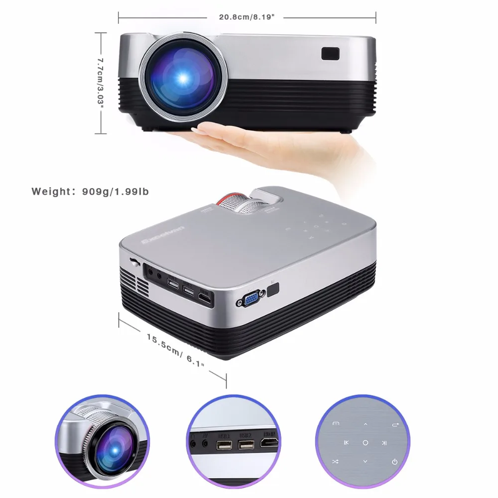 Excelvan Q6 Мини Портативный светодиодный проектор 1800 люмен Сенсорная панель мультимедийный видеопроектор Поддержка 1080P HDMI VGA USB домашний кинотеатр