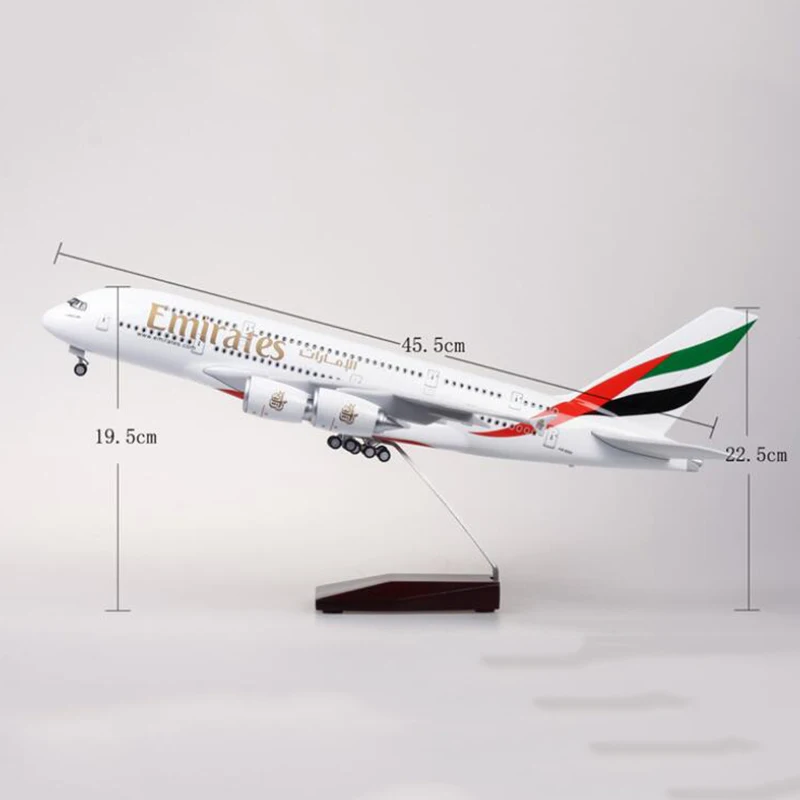 45,5 см 1/160 масштабная модель самолета Airbus A380 EMIRATES авиационная Модель W светильник и колеса литой пластмассовый полимерный самолет игрушка