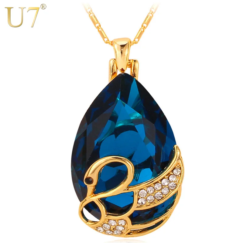 Elegant Cadeau Mode Femme Cristal Or Charme Chaîne Longue Pendentif Cygne Collier