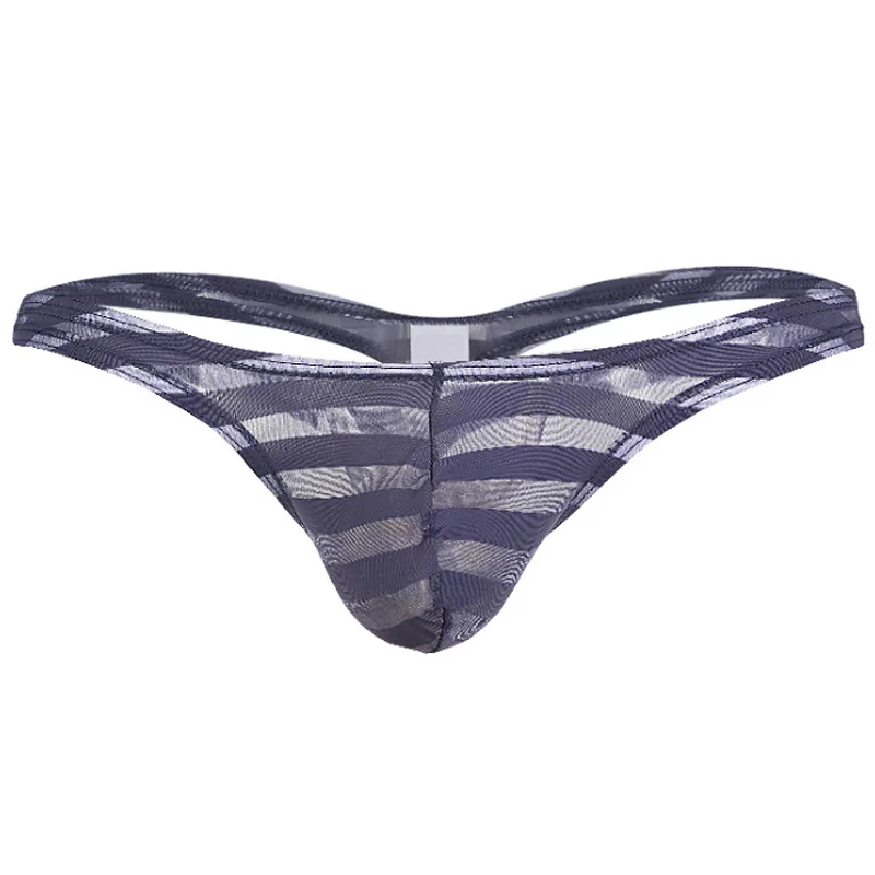

Mens Thong Bikini Pouch Underwear Sexy See Through Striped Mesh Low Rise Male G string Underpants Brand Men Mini Panites