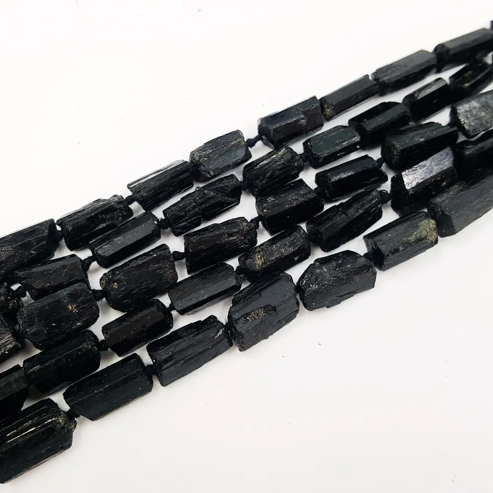 

LiiJi Unique Natural Stone Black Tourmalines Loose Beads Approx 8x14-10x15mm Raw Stone 39cm DIY Jewelry Making Bracelet Necklace