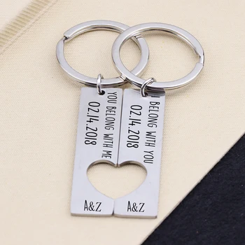 

Custom Data And Name Lovers Heart Keychain I Belong With You You Belong With Me Keyring For Lover Couples Key Holder Gifts