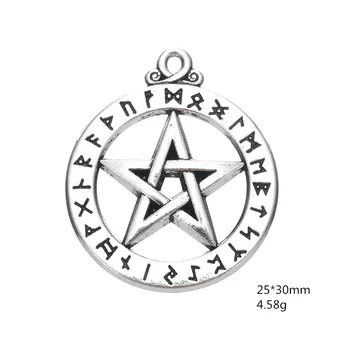 

My Shape Rune Pentacle Pentagram Charms viking Runes Metal Zinc Alloy Lead Free Nickel Free Vintage Pendant for Necklace 30 pcs