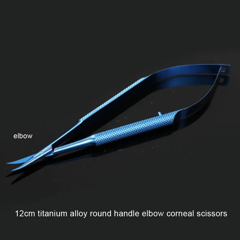 12cm titanium alloy round handle elbow corneal scissors
