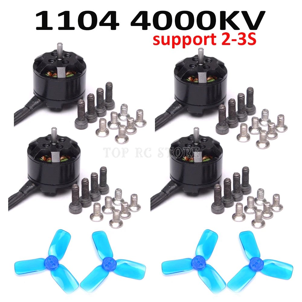 

4pcs Mini 1104 4000KV Brushless Motor 2-3S support 2030 3-blade propeller for Mini 90 100 FPV Quadcopter