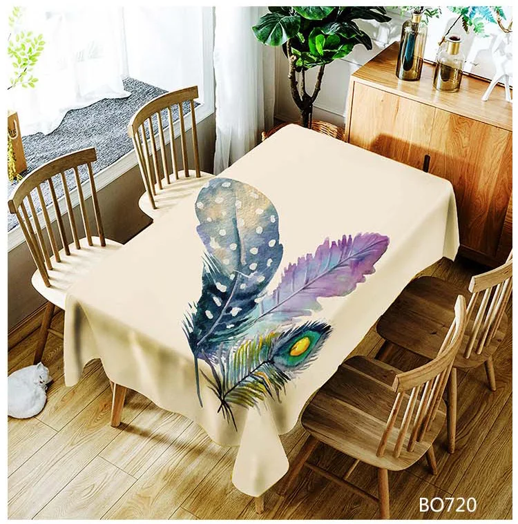  Multi Size Bird Peacock Feathers Flower Table Cloth Waterproof Oilproof Rectangle Wedding Home Dinn