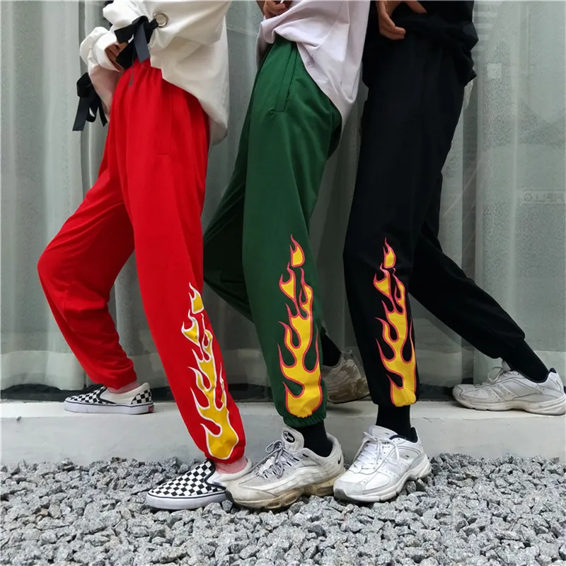 Harajuku Flame Print Pants Women 
