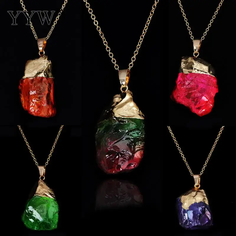 

YYW Natural Stone Pendant Necklace Fashion Crystal Rock Necklace jewelry Gold Color Chain Quartz Long Necklace For Women Gift