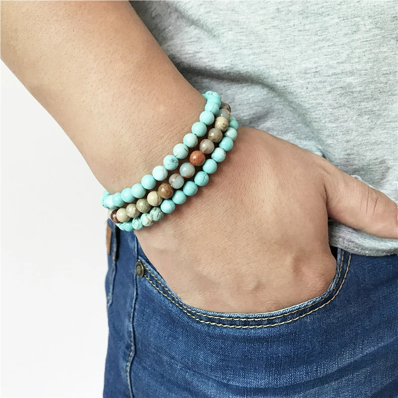 

6MM Turquoises Aqua Terra Jaspers Bracelets Meditation Bracelet Stack Bracelets Men's Set Gift Yoga jewelry Yoga Bracelet