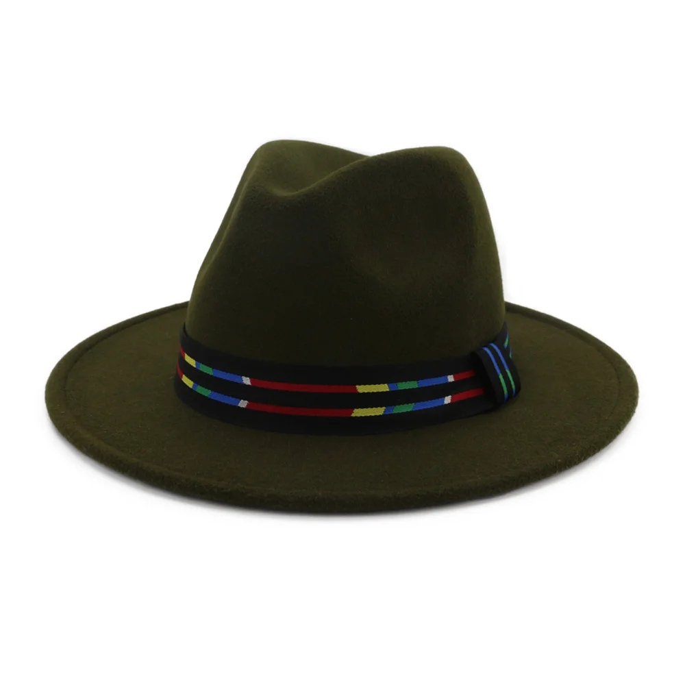 FS осенне-зимние женские церковные шляпы, элегантная королевская шляпа с широкими полями, красная винтажная мужская шляпа Федора, классический кожаный ремень, кепка крестного отца - Цвет: Army Green Fedora