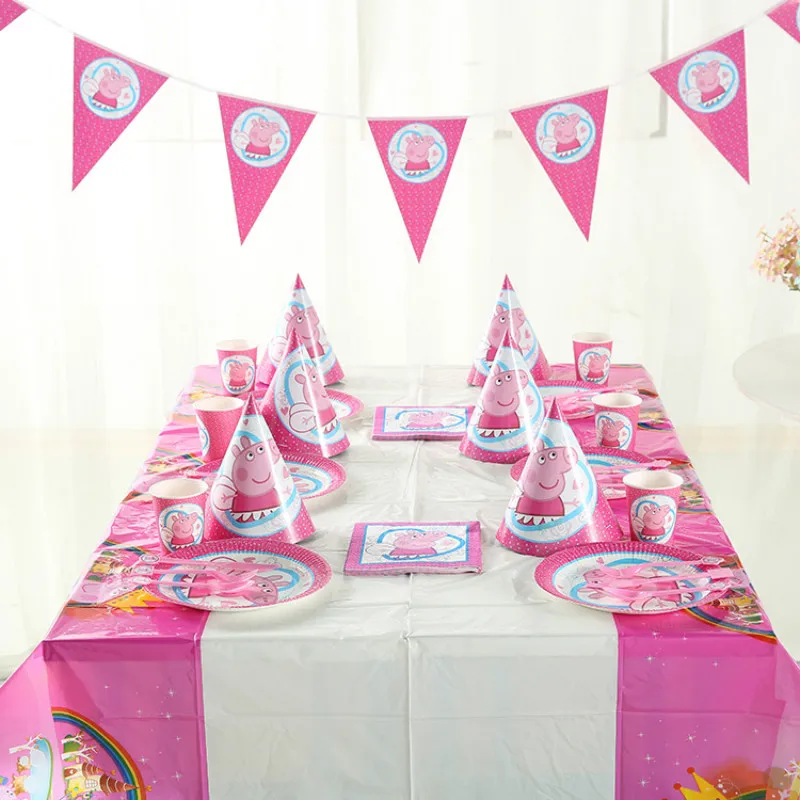

9pcs Suit Peppa Pig Birthday Party Gifts Sets Party Decoration Supplies Holiday Cup Plate Spoon Set Activity Event 2P16
