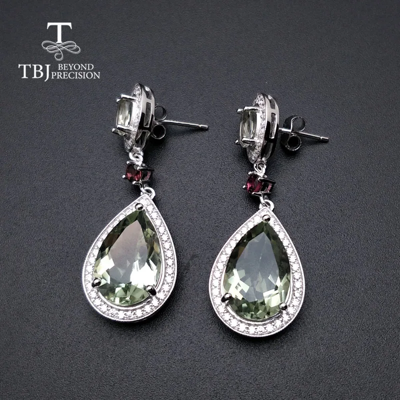 Женские серьги с зеленым аметистом TBJ из серебра 925 пробы prasiolite большого размера
