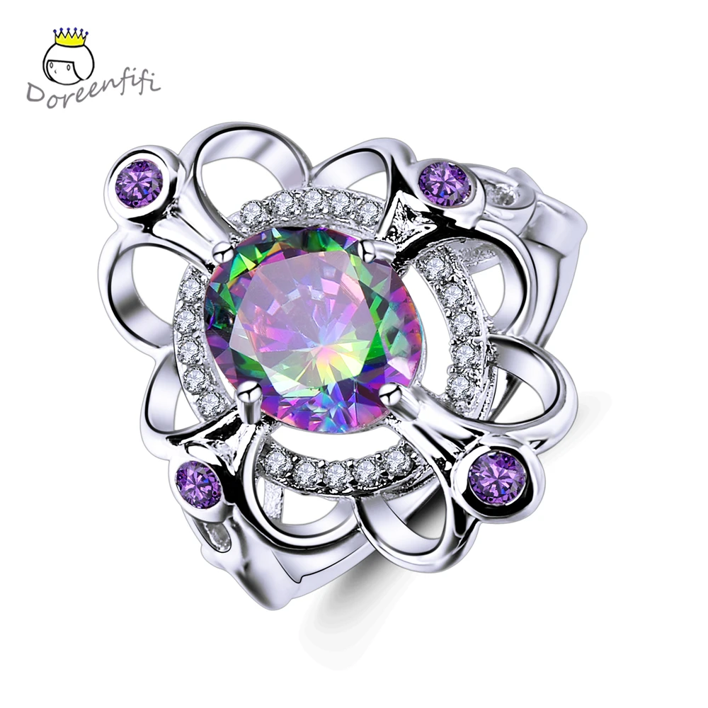 New Unique Oval Multicolor Purple Blue Pink White CZ 925 Sterling Silver Rings Size 6 7 8 9 Luxury Women Jewelry Gothic | Украшения и