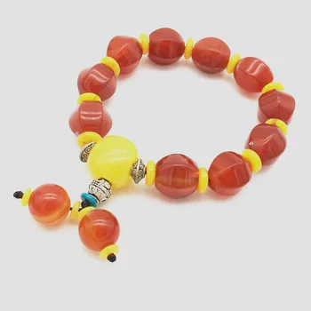 

Fashionable joker 14MM natural Red and yellow noxy Bead bracelet 2pcs Bungee cord Men and women
