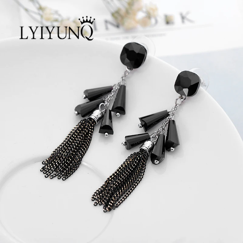 

LYIYUNQ Vintage Long Earring Fashion Hyperbole Tassels Crystal Stud Earrings For Women Girl`s Cute Square Fine Jewelry