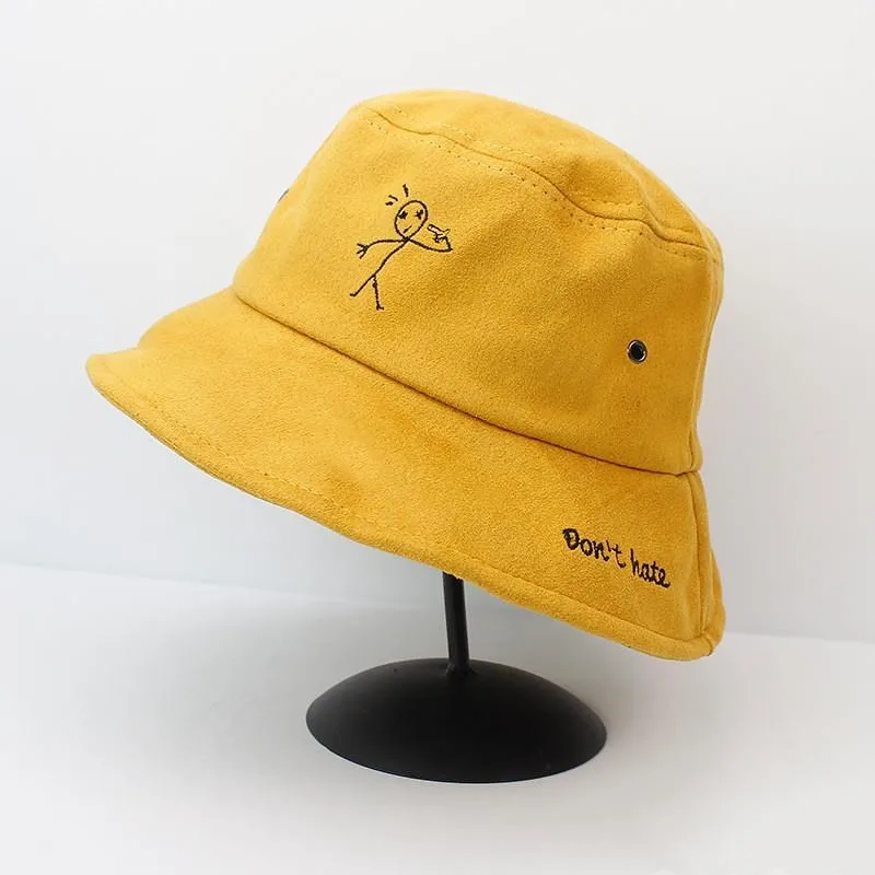 Теплая утолщенная хлопковая панамка с вышивкой Рыбацкая шляпа на открытом воздухе Дорожная шляпа шляпы от солнца для мужчин и женщин 508 - Цвет: Цвет: желтый