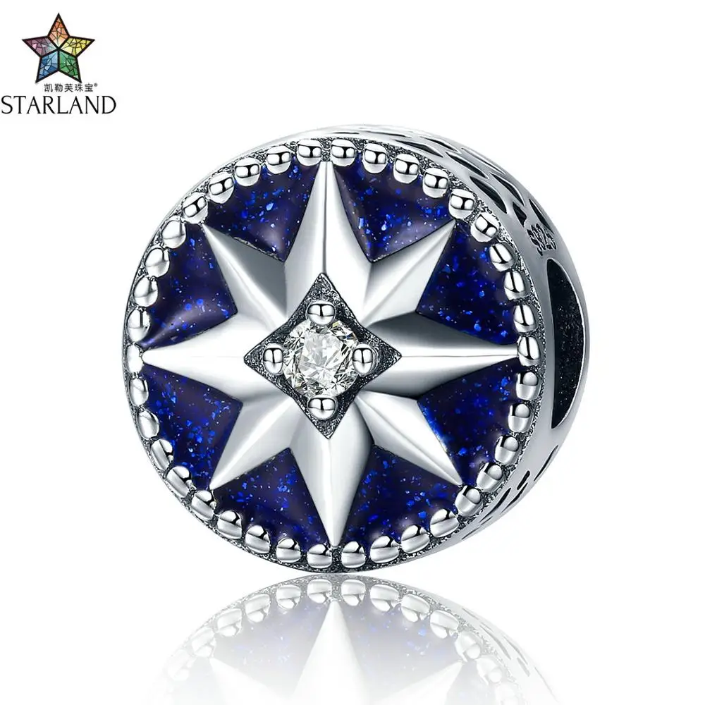 

Starland 925 Sterling Silver Freeze Snowflake & Star Blue Enamel ,Dazzling CZ Beads fit Charm Bracelets for Women Jewelry Party