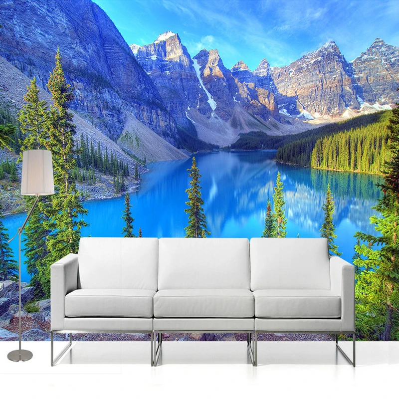 Пользовательские 3D фото обои фрески природные пейзажи снег горный лес озеро Настенная роспись гостиной диван ТВ фон обои